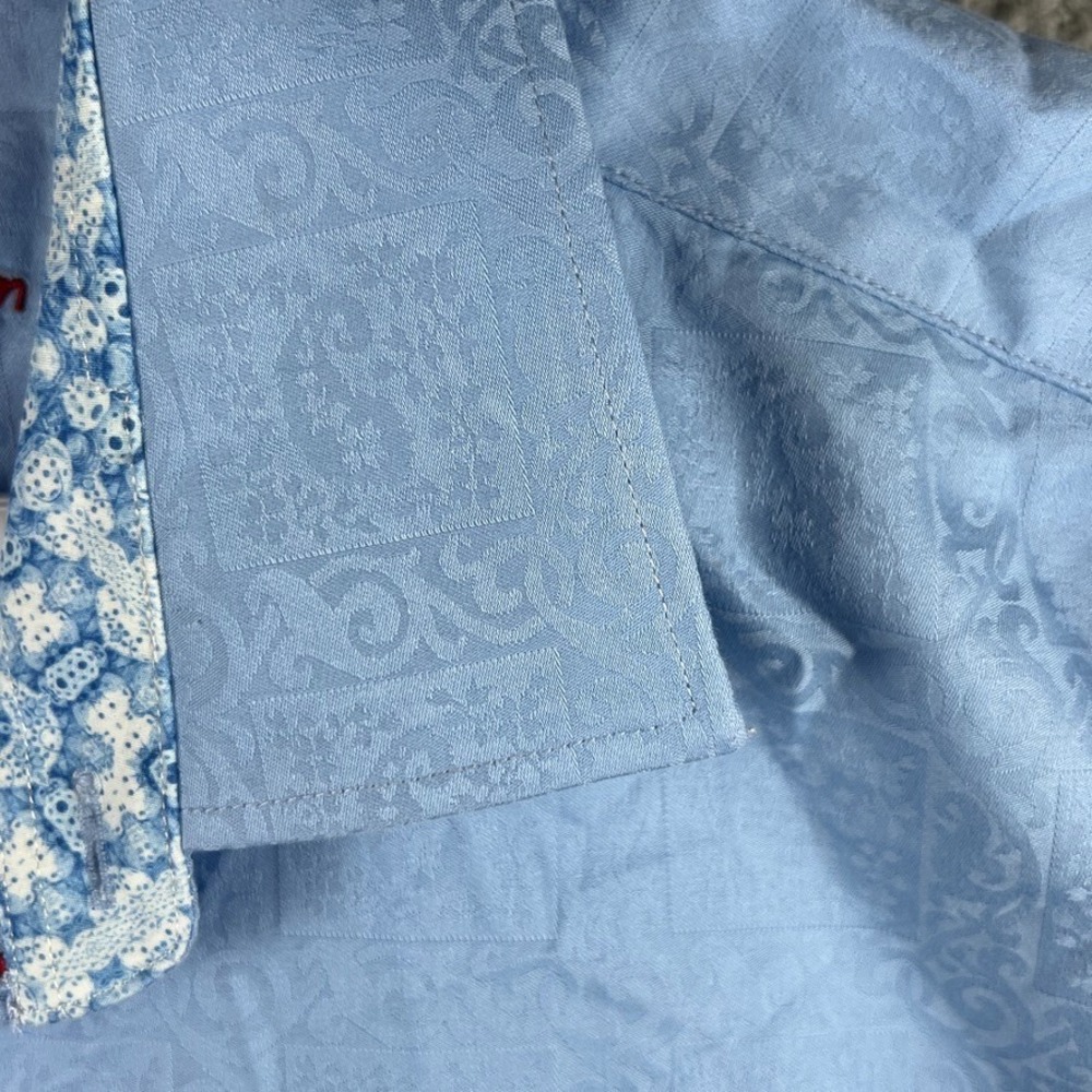 Robert Graham Button Shirt Mens 3XL Blue Jacquard Paisley Flip Cuff Long Sleeve - Picture 3 of 16